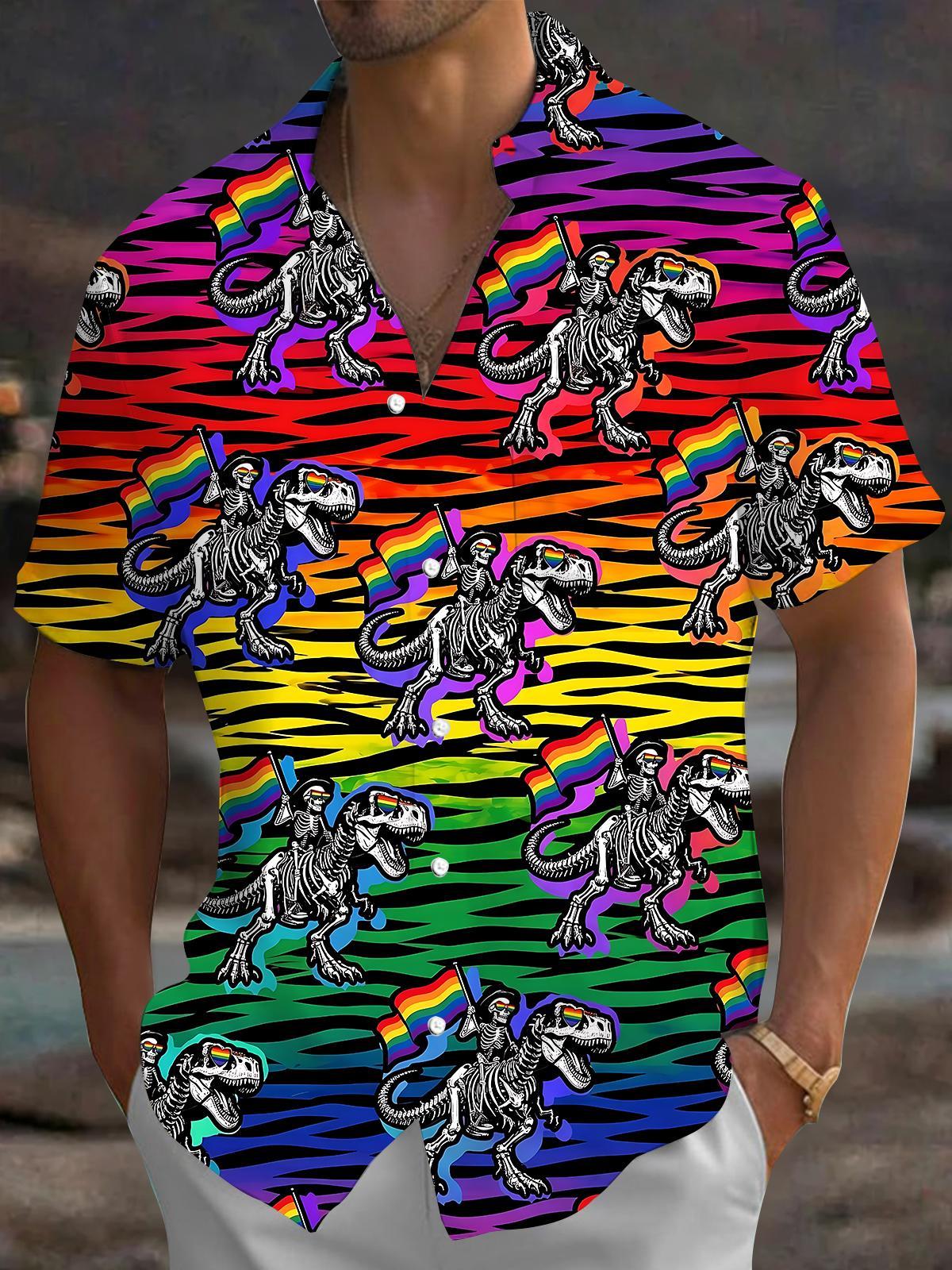 Dinosaur Skull Men's Pocket Short Sleeve Shirts