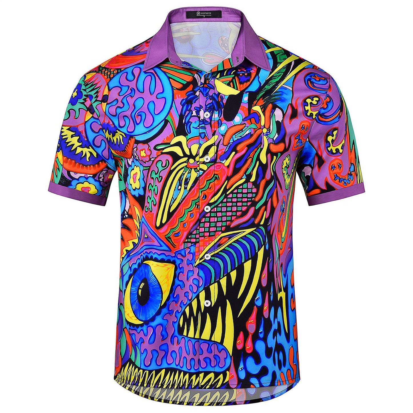 Mens Hawaiian Shirt Abstract Art Print Short Sleeve Button Down Tropical Shirts Summer Beach Tops for Travel Vacation welcoming