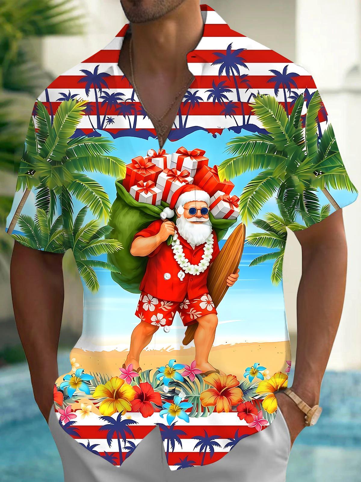 Summer Christmas Santa Claus Men's Pocket Short Sleeve Shirts