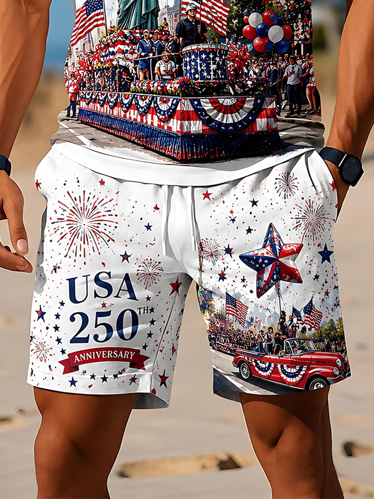 Independence Day USA 250th Anniversary Statue Of Liberty Parade Men's Short Sleeve Zipper Polo Set