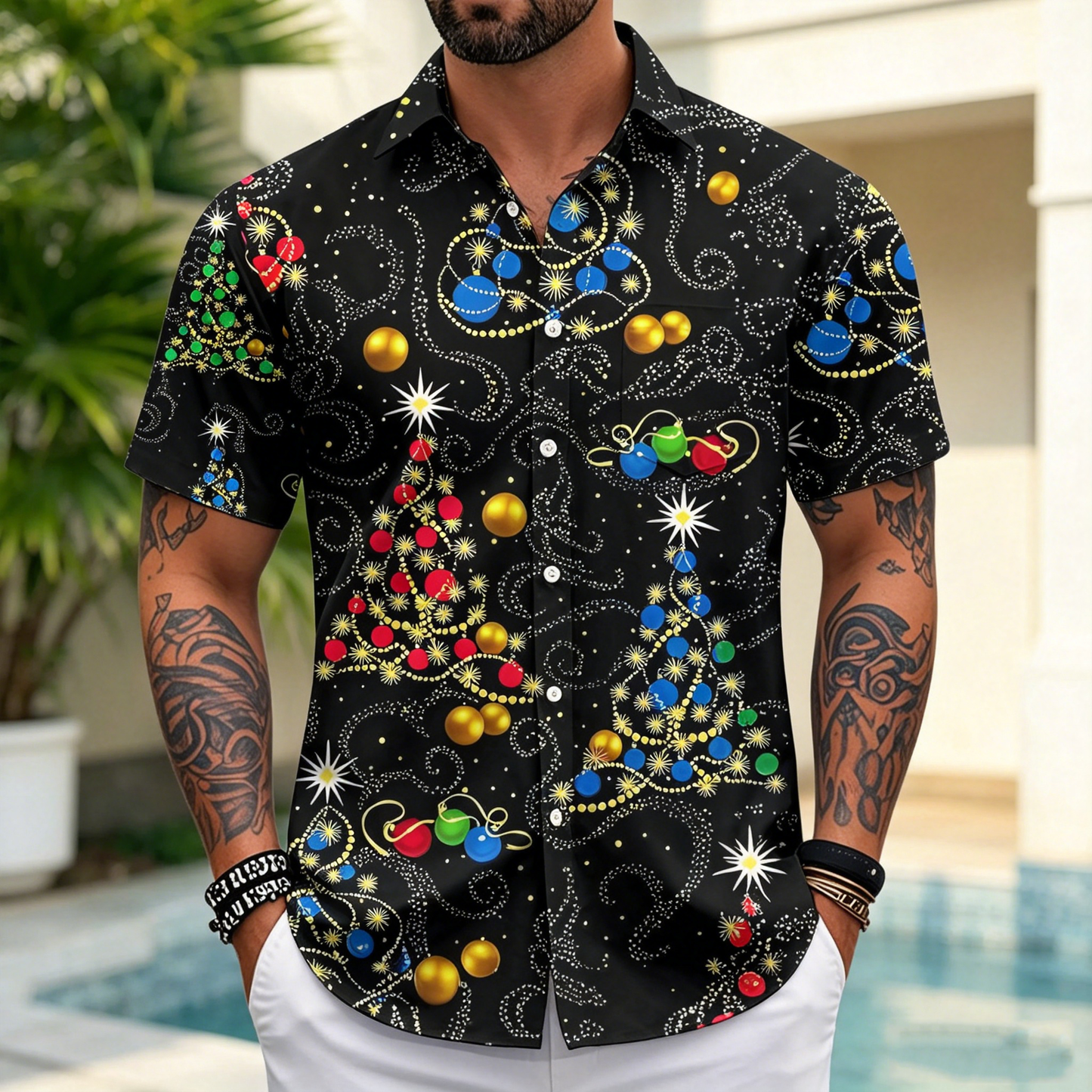 Christmas Hawaiian Shirts for Men Christmas Tree Short Sleeve Holiday Shirts Trendy Basic Tops for Leisure Vacation fabulous