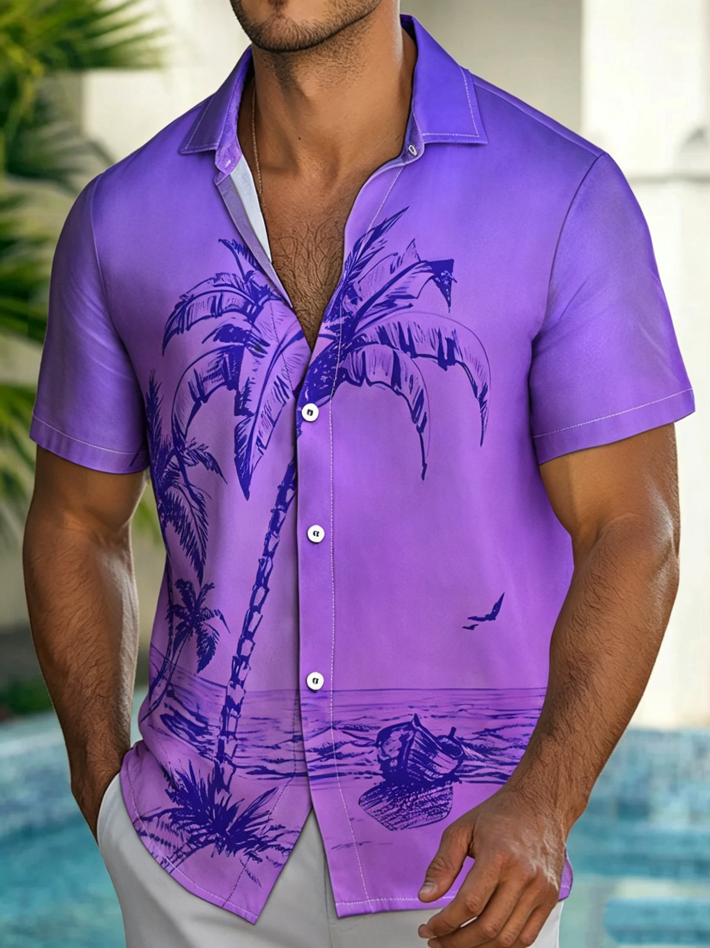 Beach Shirts for Men Palm Tree Printed Hawaiian Casual Tropical Button Up Shirt Summer Clothes for Beach Everyday Wear high grade