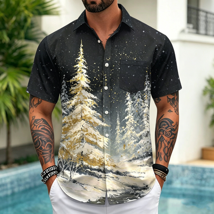 Christmas Shirts for Men Christmas Tree Button Up Loose Fit Printed Shirts Fashion Casual Tops with Pocket for Party reliable