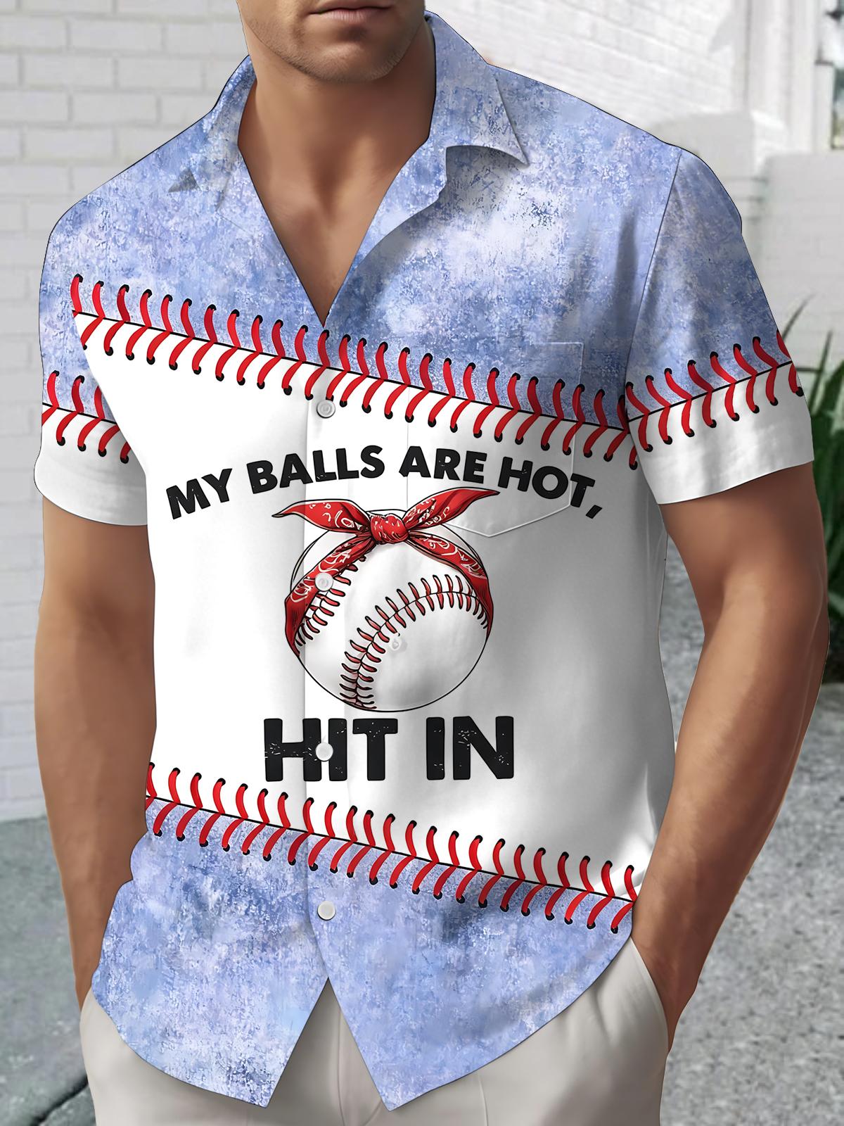 Baseball Print Men's Pocket Short Sleeve Shirts