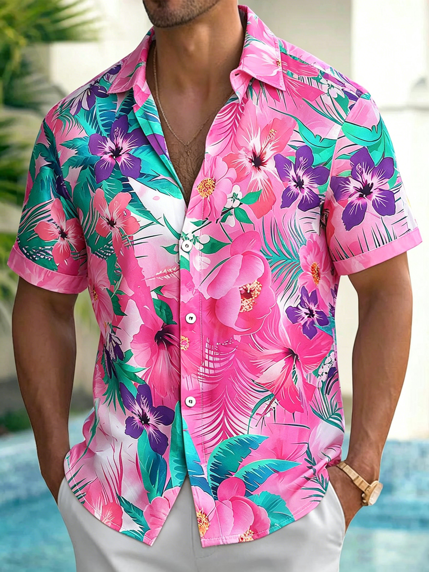 Mens Hawaiian Shirt Flower Print Casual Shirts Short Sleeve Beach Vacation Clothes for Travel Vacation Summer Beach fine