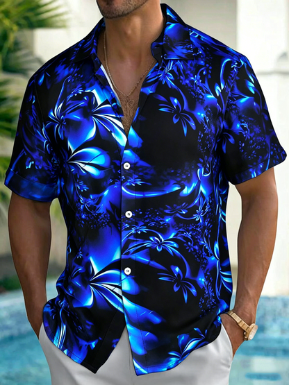 Flower Shirt Men Gradient Floral Trendy Button Down Shirts Short Sleeve Holiday Beach Tops for Travel Beach Vacation intelligent