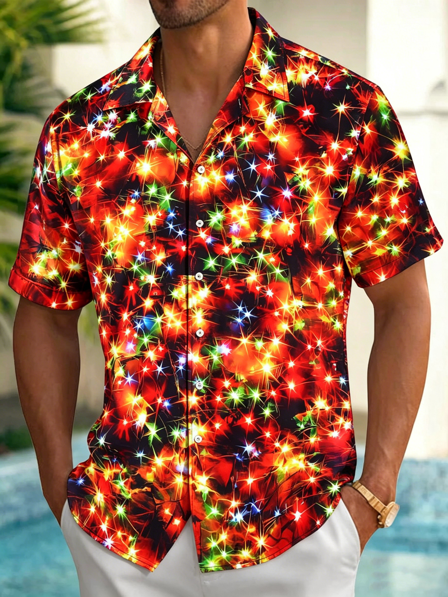 Mens Christmas Shirt Christmas Neon Print Casual Button Down Holiday Shirt Short Sleeve Loose Tops for Everyday Wear judicious