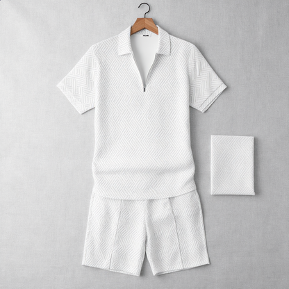 Men's Geometric Lapel Casual Set
