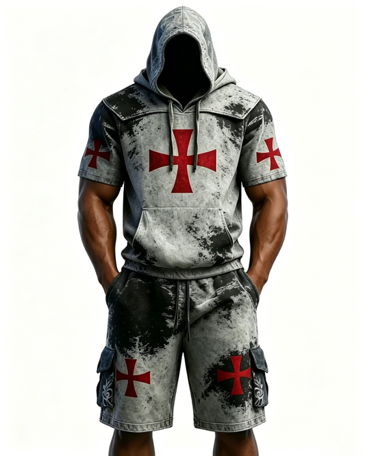 Men's Spring Fashion Color-Block Embroidered Hoodie and Pants Two-Piece Set