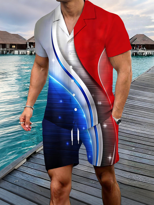 Independence Abstract Men's Pocket Short Sleeve Set