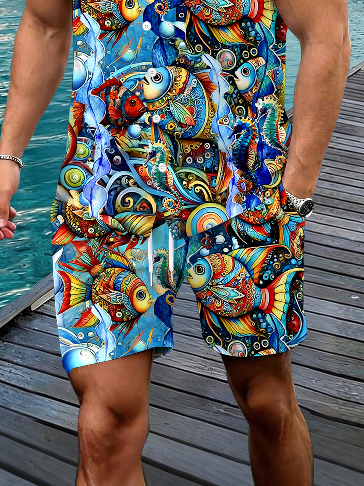 Hawaiian Fish Men's Pocket Short Sleeve Set