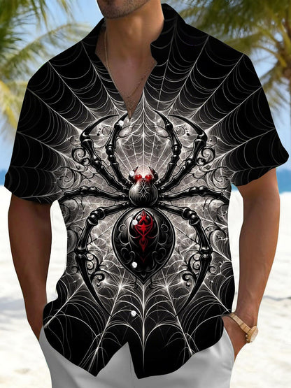 Spider Print Men's Pocket Short Sleeve Shirts