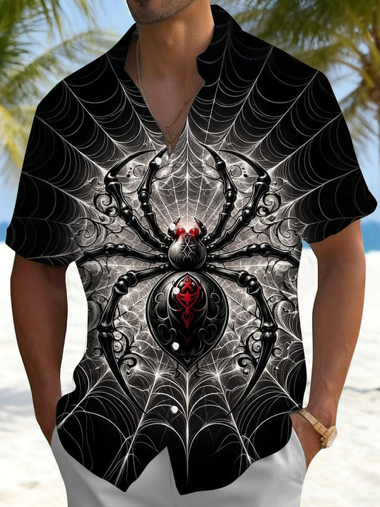 Spider Print Men's Pocket Short Sleeve Shirts