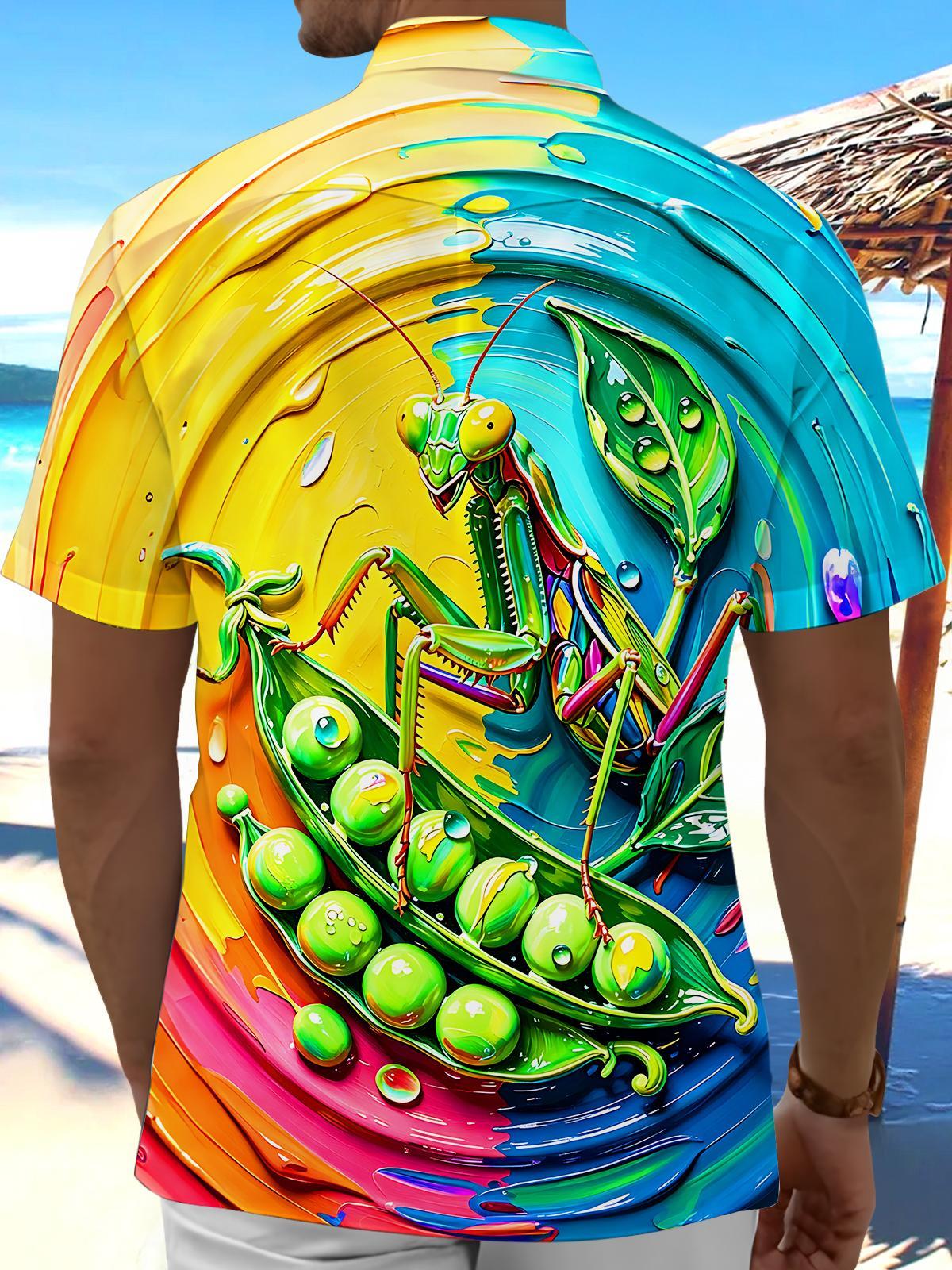 Colorful Mantis & Pea Pod Men's Pocket Short Sleeve Shirts