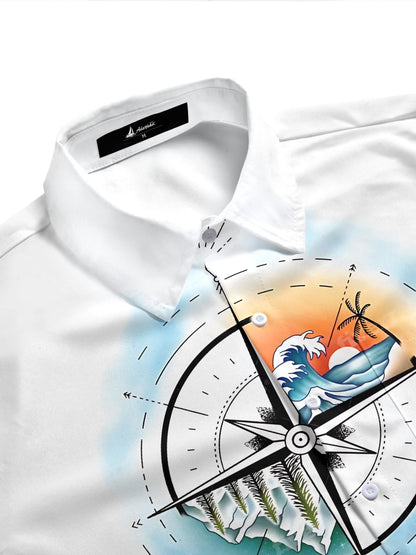 Compass Map Print Men's Pocket Short Sleeve Shirts