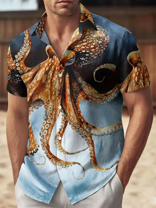 Octopus Print Men's Pocket Short Sleeve Shirts