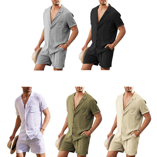 Mens Short Sets 2 Piece Botton Up Shirt and Shorts Outfits Lounge Matching Set for Vacation Beach Travel steadfast
