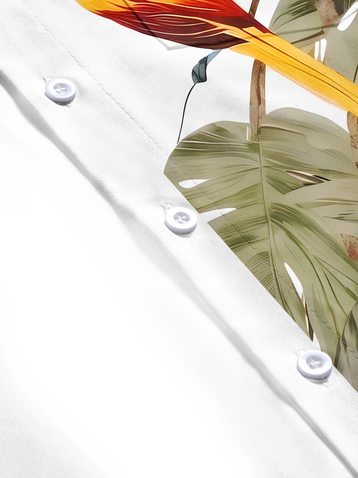 Hawaiian Tropical Parrot Bird Floral Leaves Patchwork Men's Pocket Short Sleeve Shirts