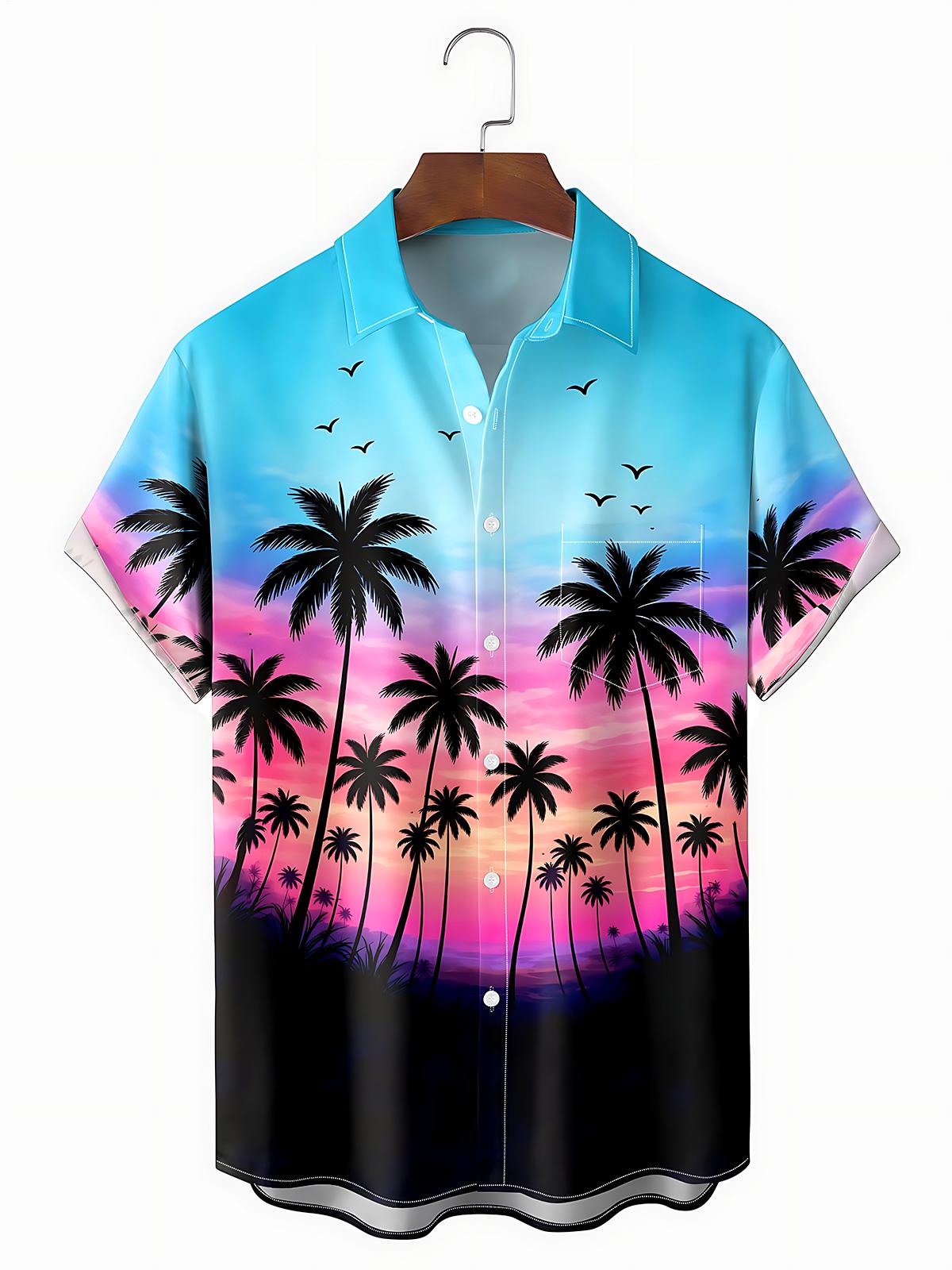 Hawaiian Coconut Trees Men's Pocket Short Sleeve Shirts