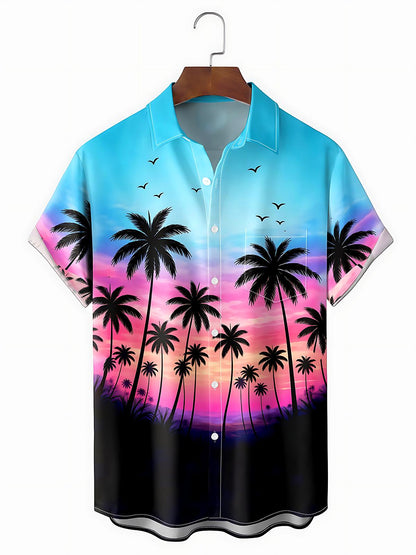 Hawaiian Coconut Trees Men's Pocket Short Sleeve Shirts