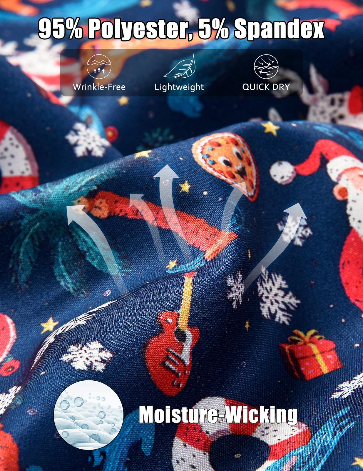 Mens Christmas Shirt Santa Print Loose Button Down Hawaiian Shirts Casual Summer Tops for Party Dating Everyday Wear forceful
