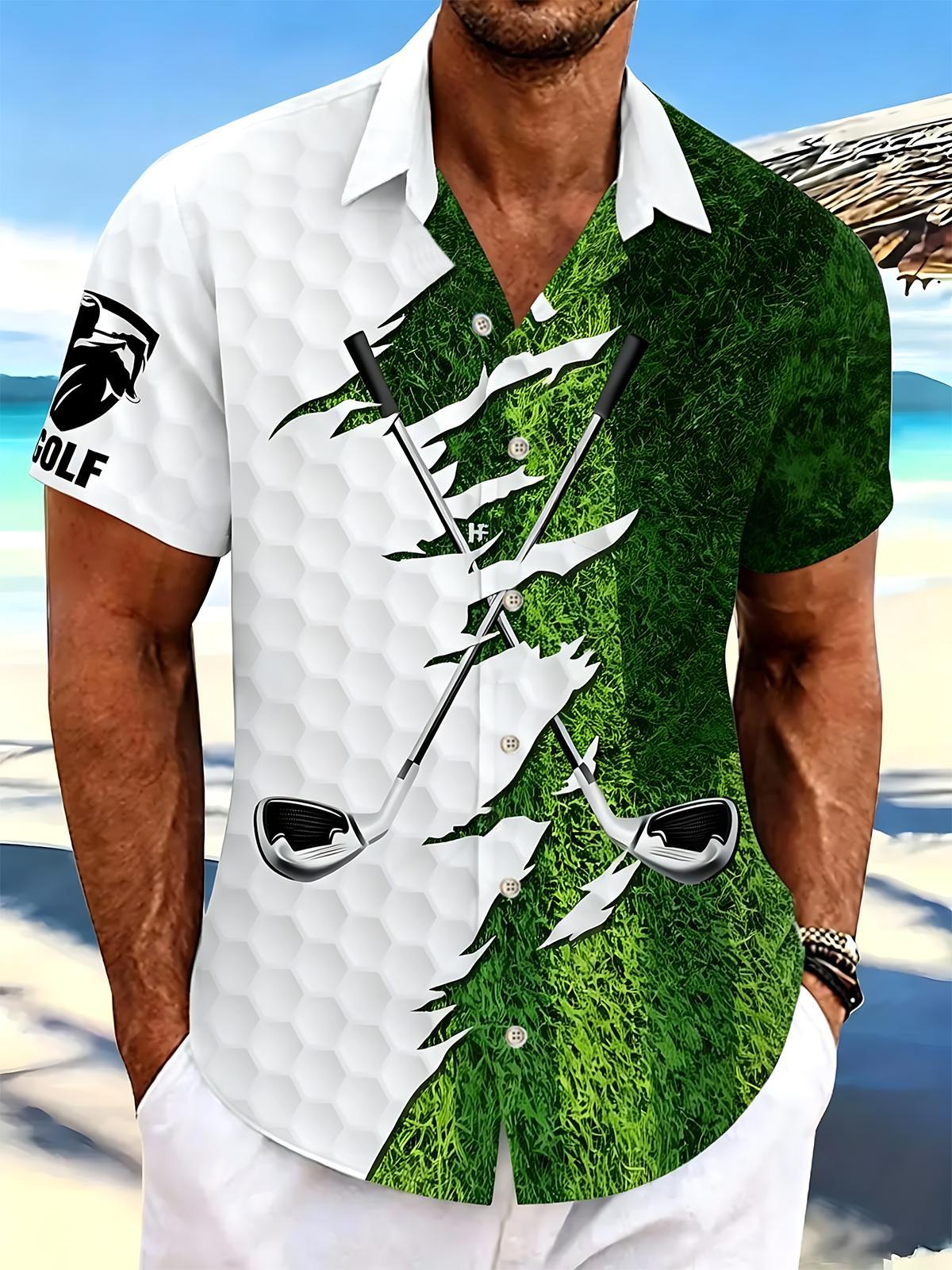 Golf Print Men's Pocket Short Sleeve Shirts