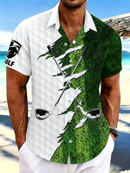 Golf Print Men's Pocket Short Sleeve Shirts