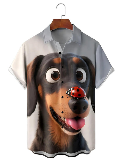 Dog Ladybug Men's Pocket Short Sleeve Shirts