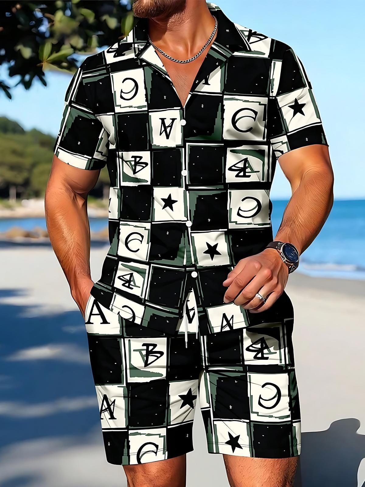 Geometry Men's Short Sleeve Pocket Shirts And Shorts Set