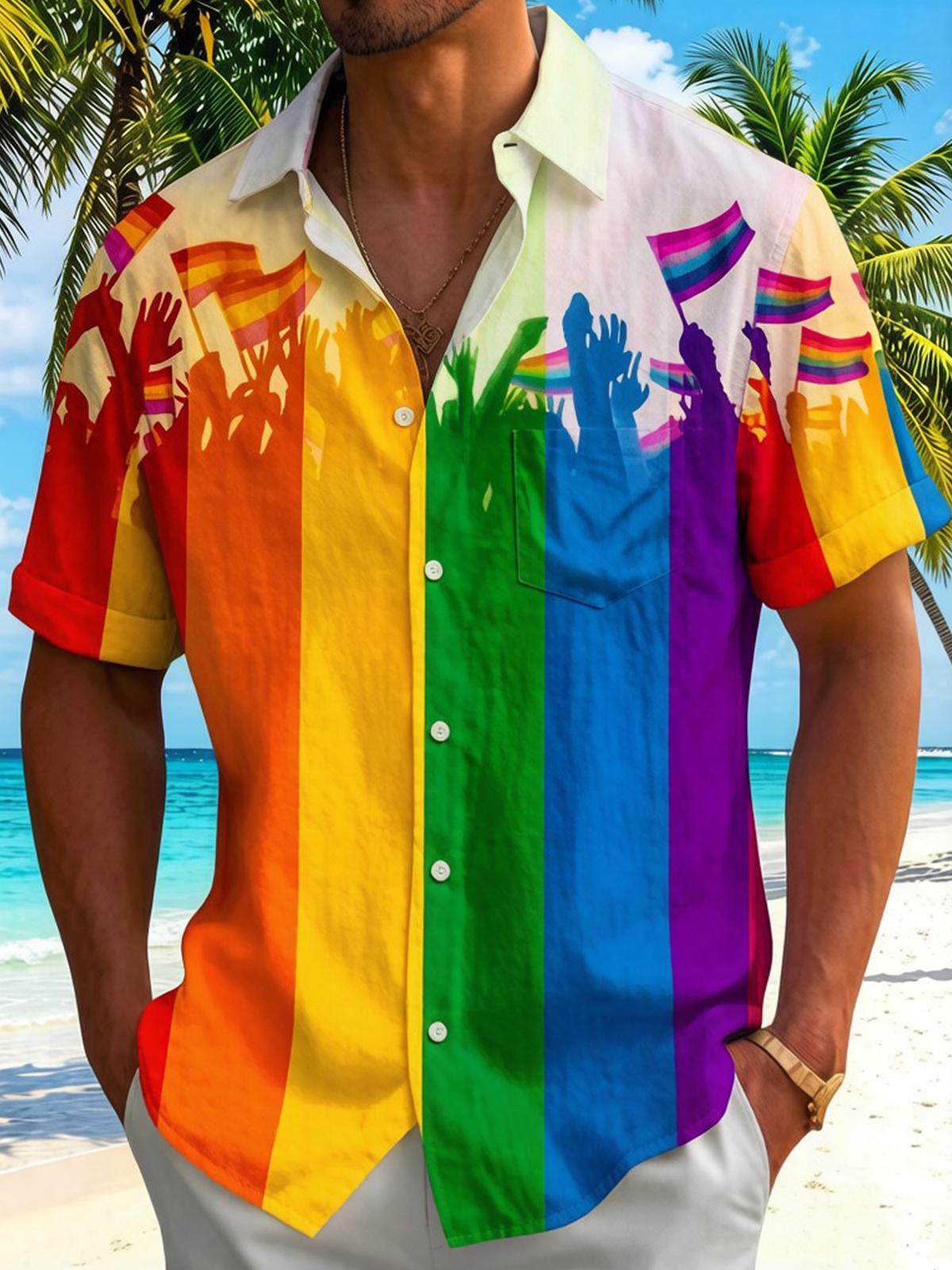 Colorful Pride Month Flag Men's Pocket Short Sleeve Shirts