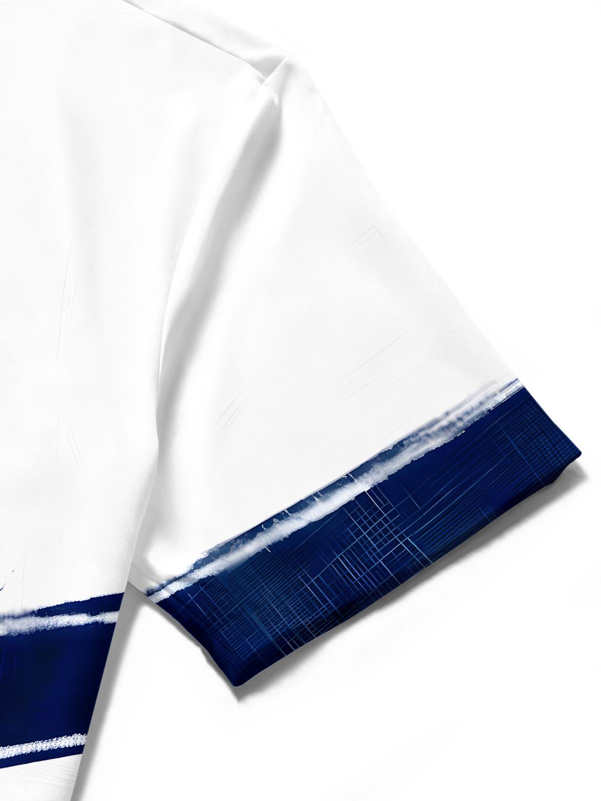 Nautical Anchor Pattern Striped Men's Pocket Short Sleeve Shirts