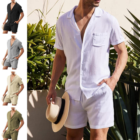Mens Short Sets 2 Piece Botton Up Shirt and Shorts Outfits Lounge Matching Set for Vacation Beach Travel steadfast