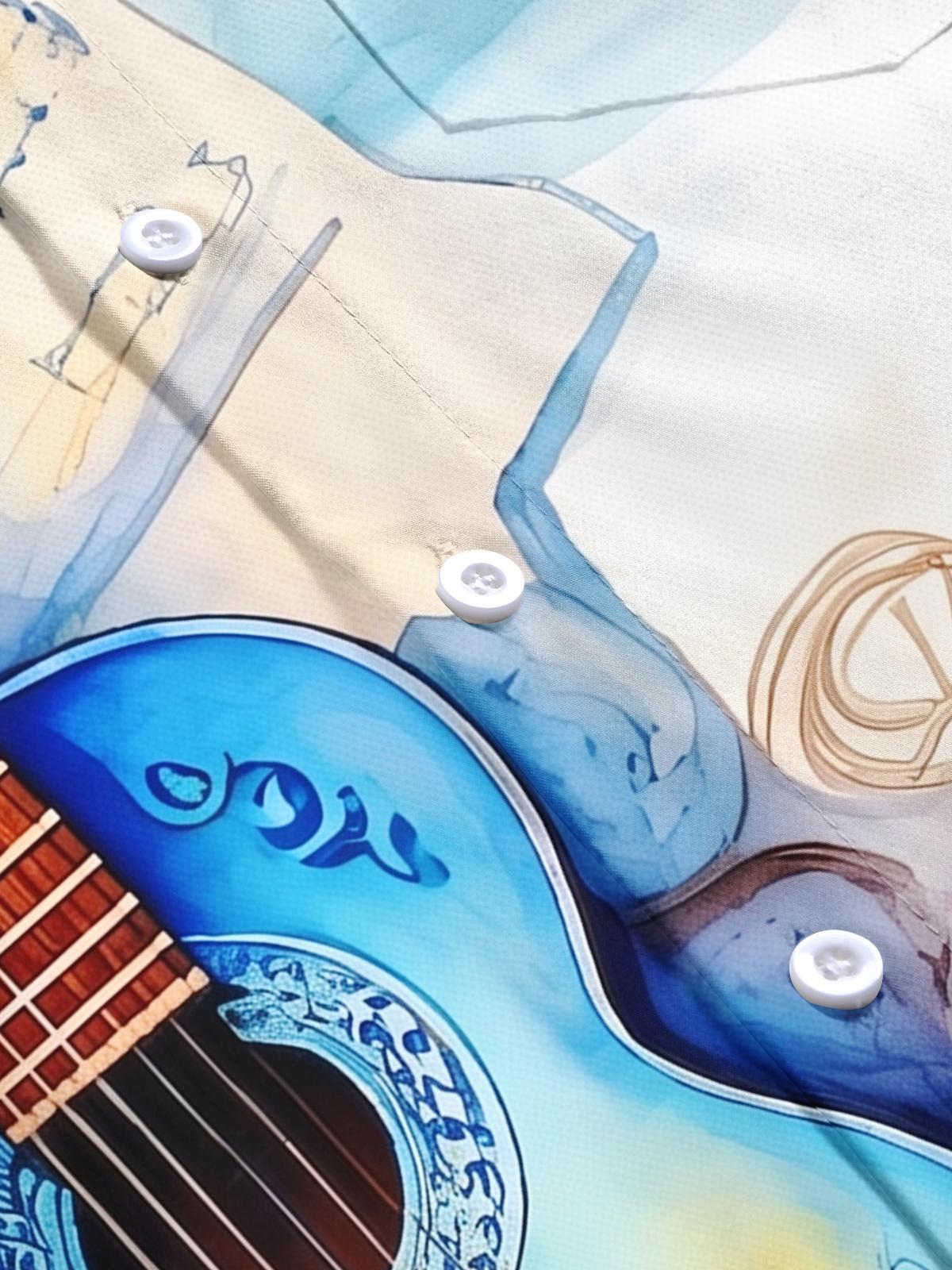 Watercolor Guitar Sheet Music Vacation Men's Pocket Short Sleeve Shirts