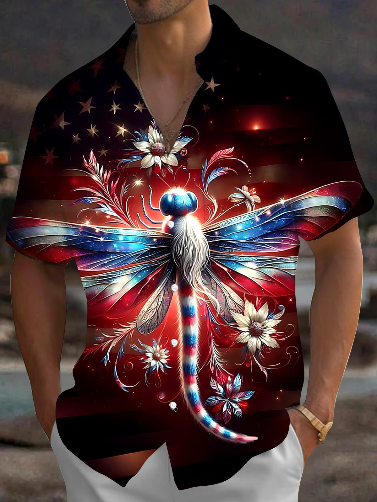 Independence Dragonfly Men's Pocket Short Sleeve Shirts
