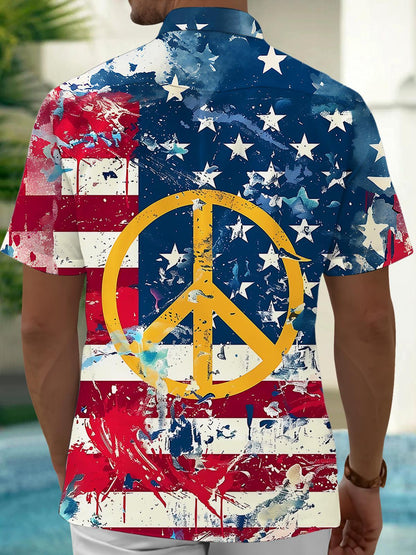 Independence American Flag Hippie Men's Pocket Short Sleeve Shirts