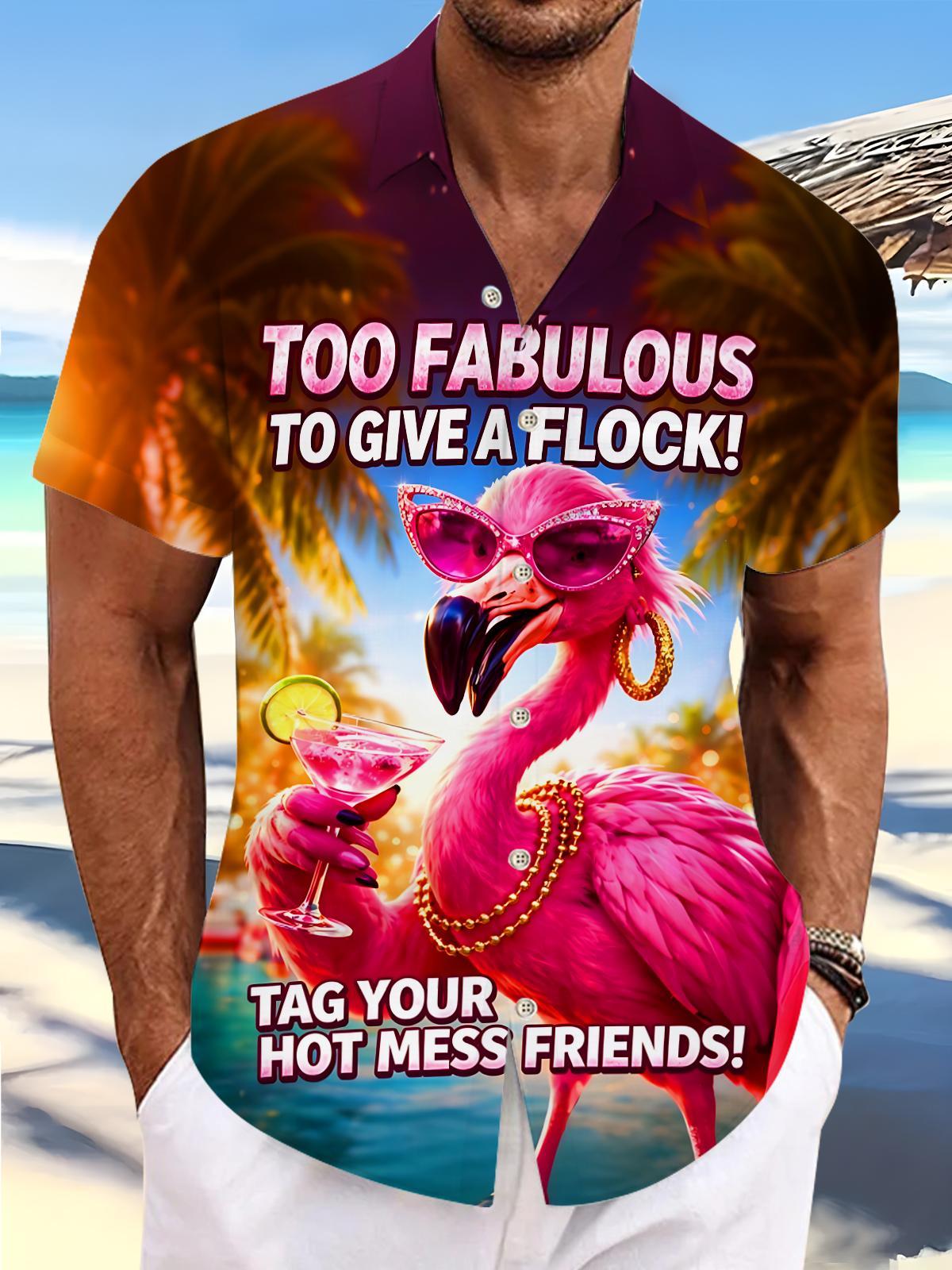 Cool Hawaiian Flamingo Party Men's Pocket Short Sleeve Shirts