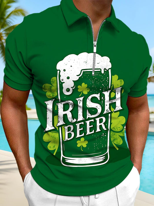 St. Patrick's Day Men's Short Sleeve Zipper Polo