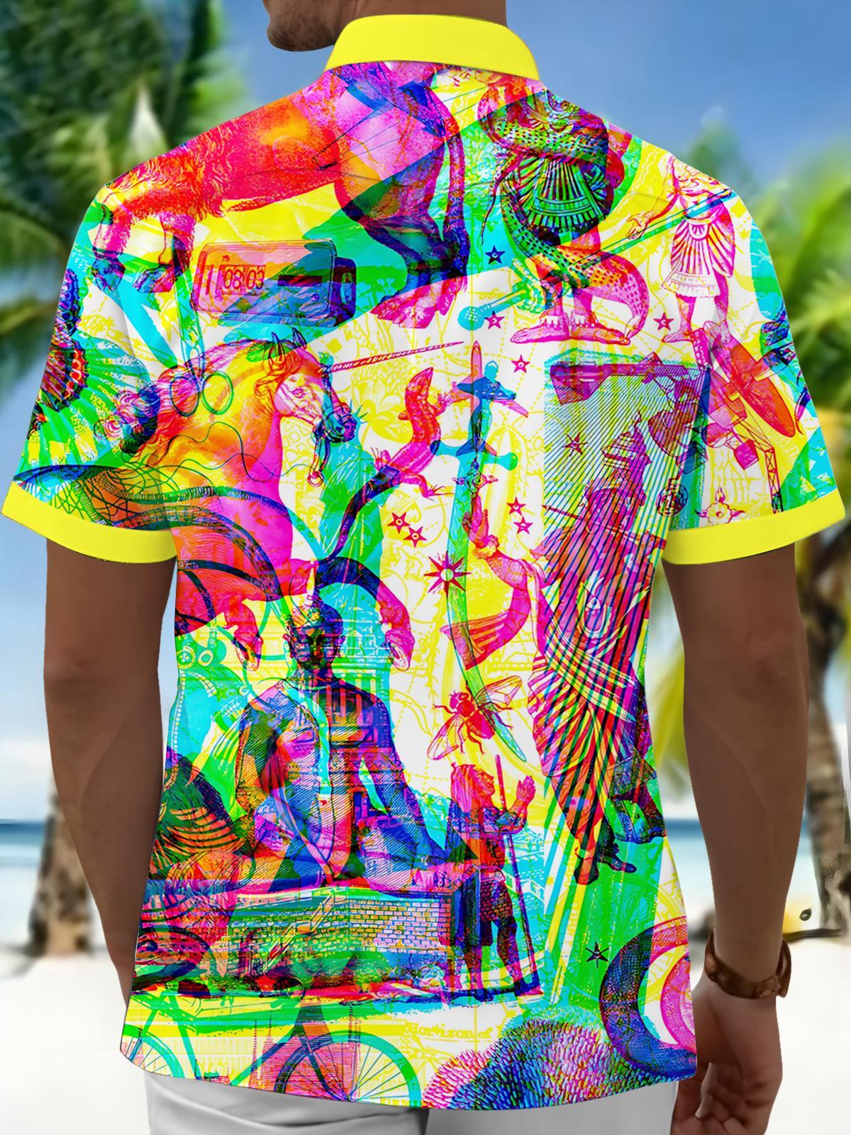 Abstract Art Print Men's Pocket Short Sleeve Shirts