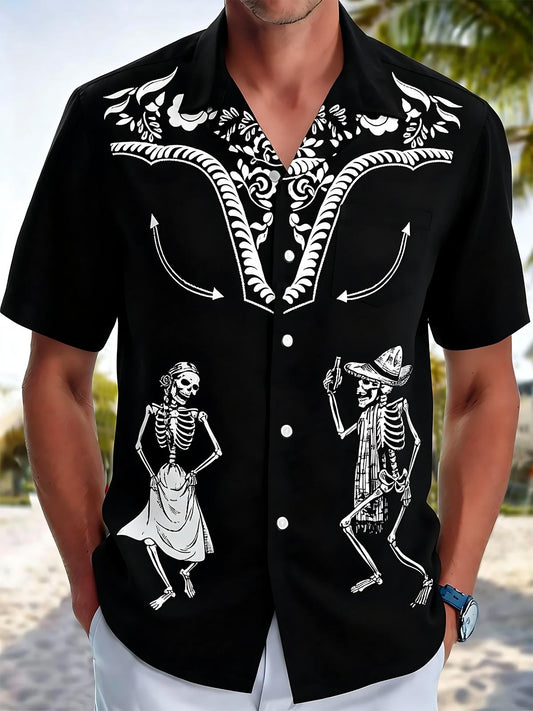 Skull Print Men's Pocket Short Sleeve Shirts