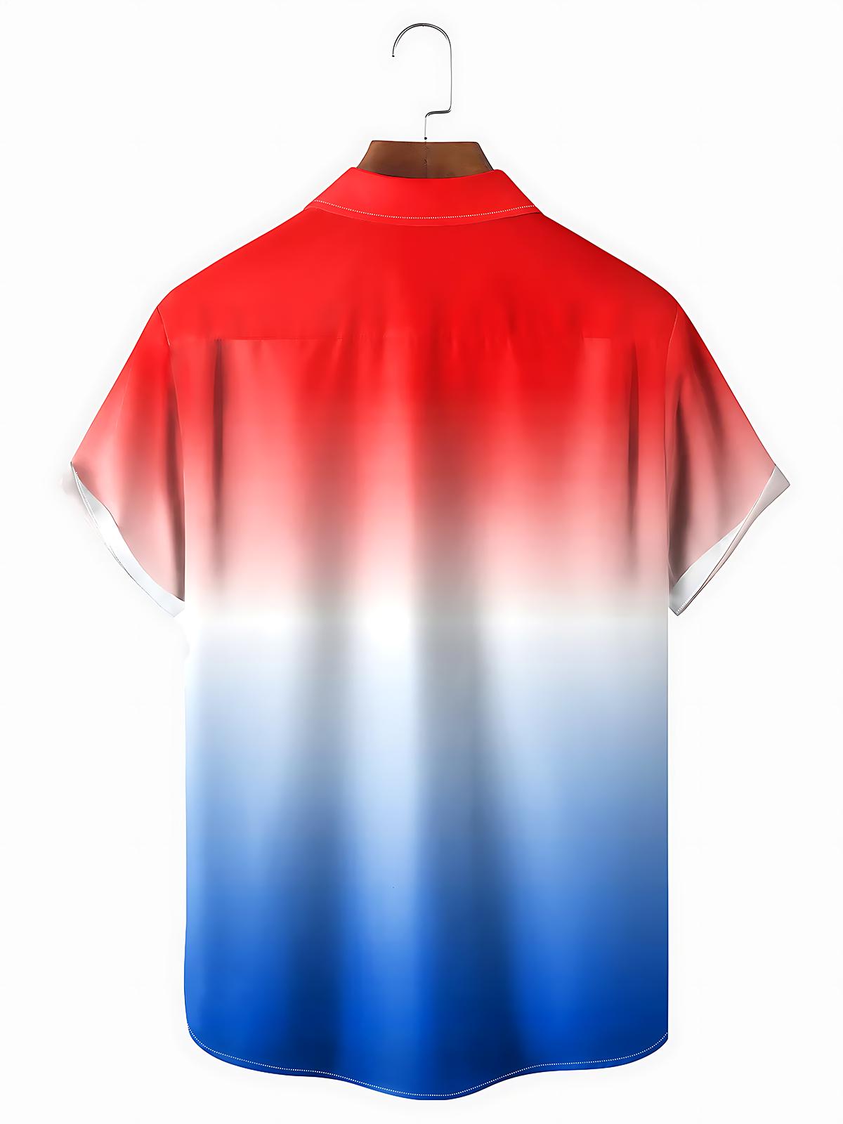 Independence Flamingo American Flag Men's Pocket Short Sleeve Shirts