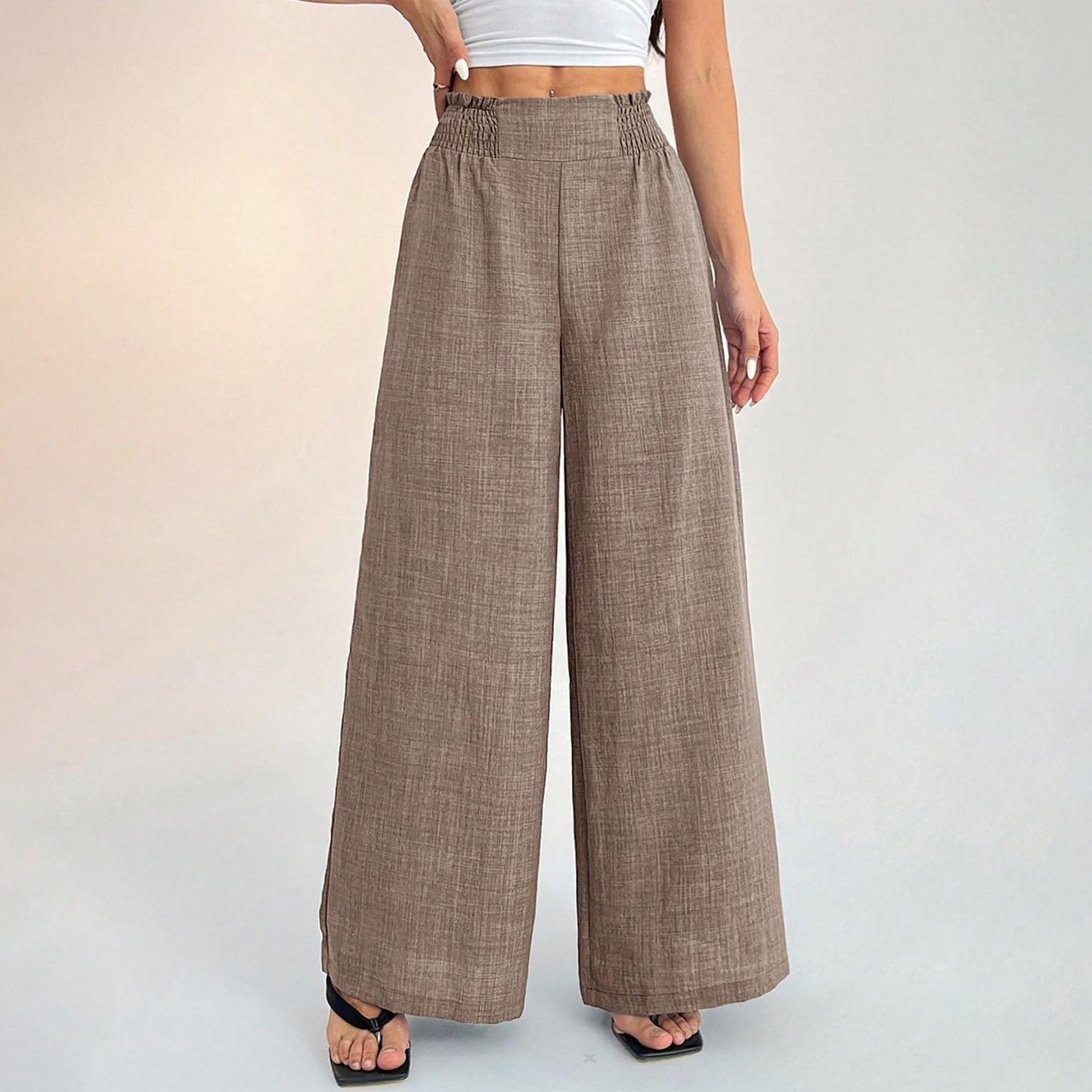 Womens Wide Leg Pants Elastic Waist Summer Lounge Pants Flowy Straight Leg Trousers for Travel Dating Leisure dependable