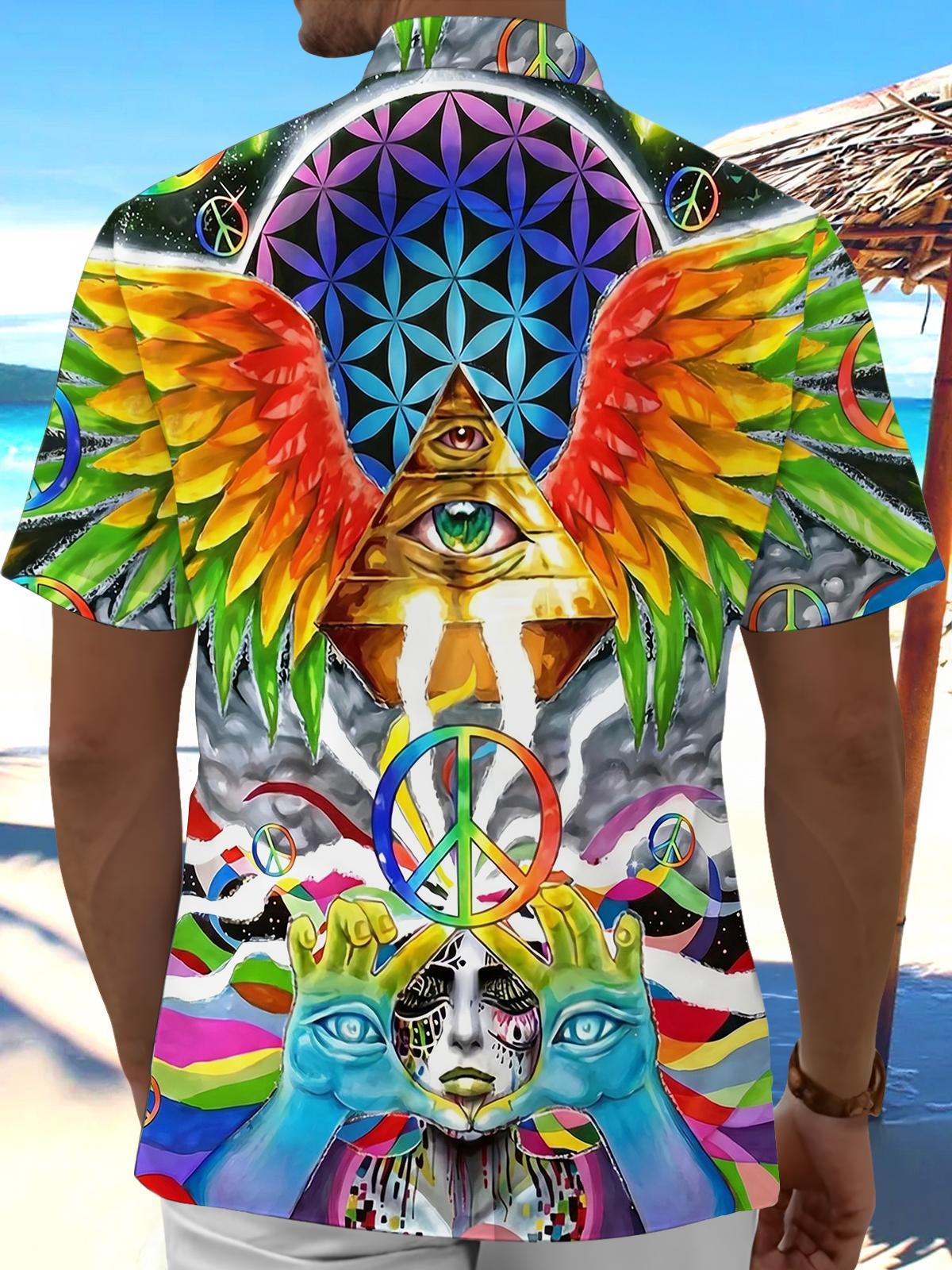 Hippie Print Men's Pocket Short Sleeve Shirts