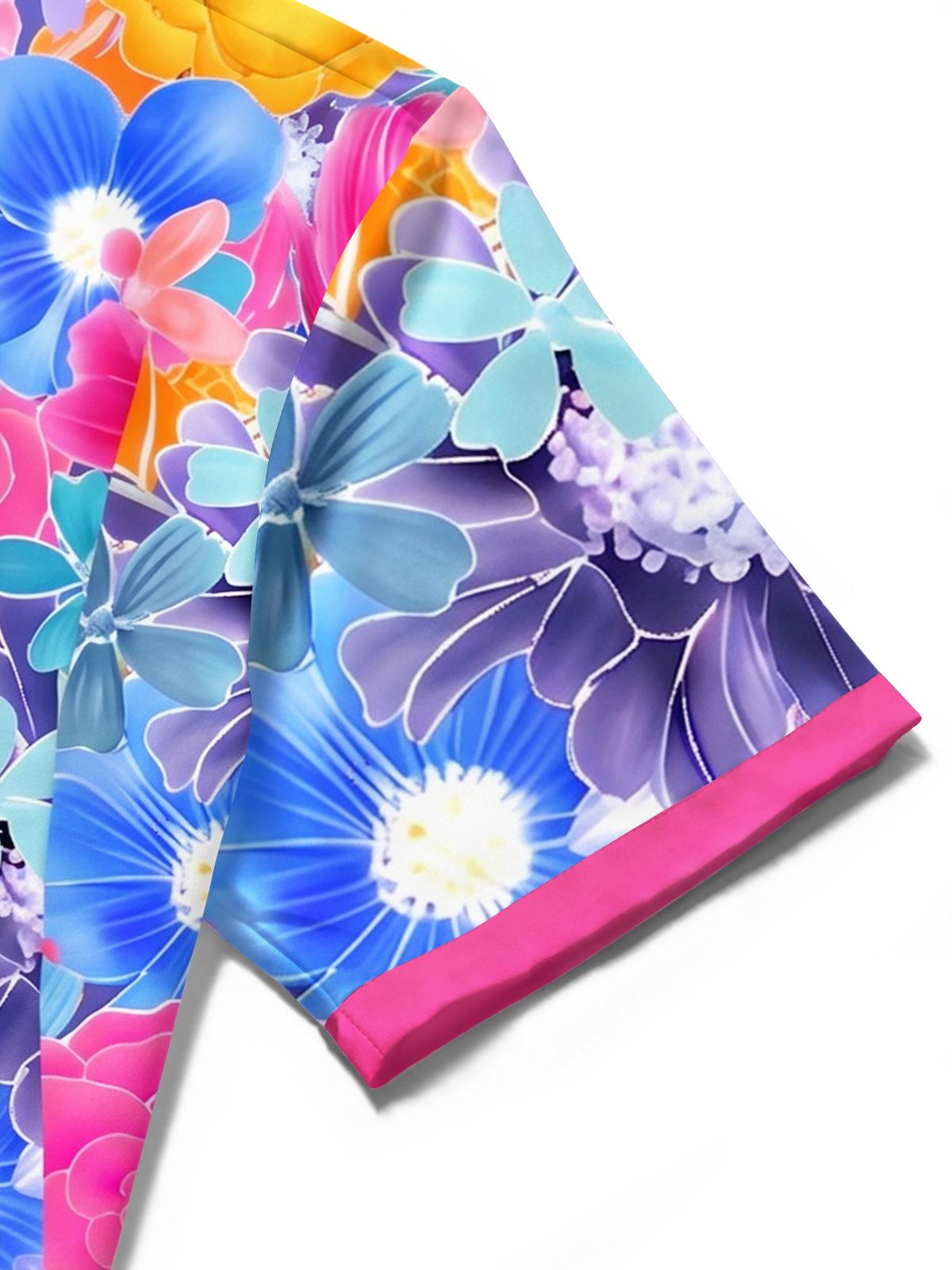 Hawaiian Colorful Tropical Floral Men's Pocket Short Sleeve Shirts