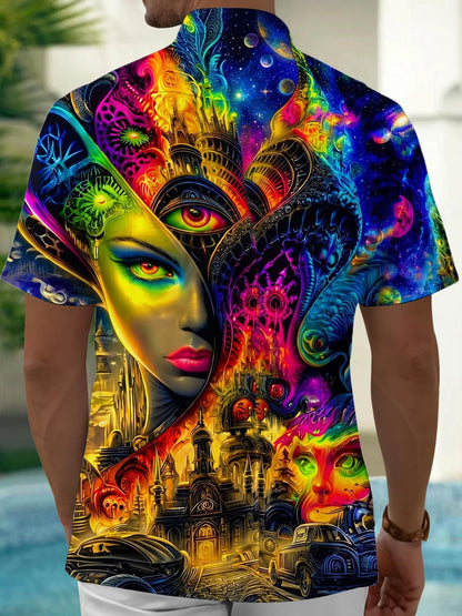 Psychedelic Surreal Abstract Art Men's Pocket Short Sleeve Shirts