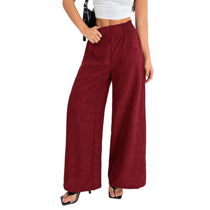 Womens Wide Leg Pants Elastic Waist Summer Lounge Pants Flowy Straight Leg Trousers for Travel Dating Leisure dependable