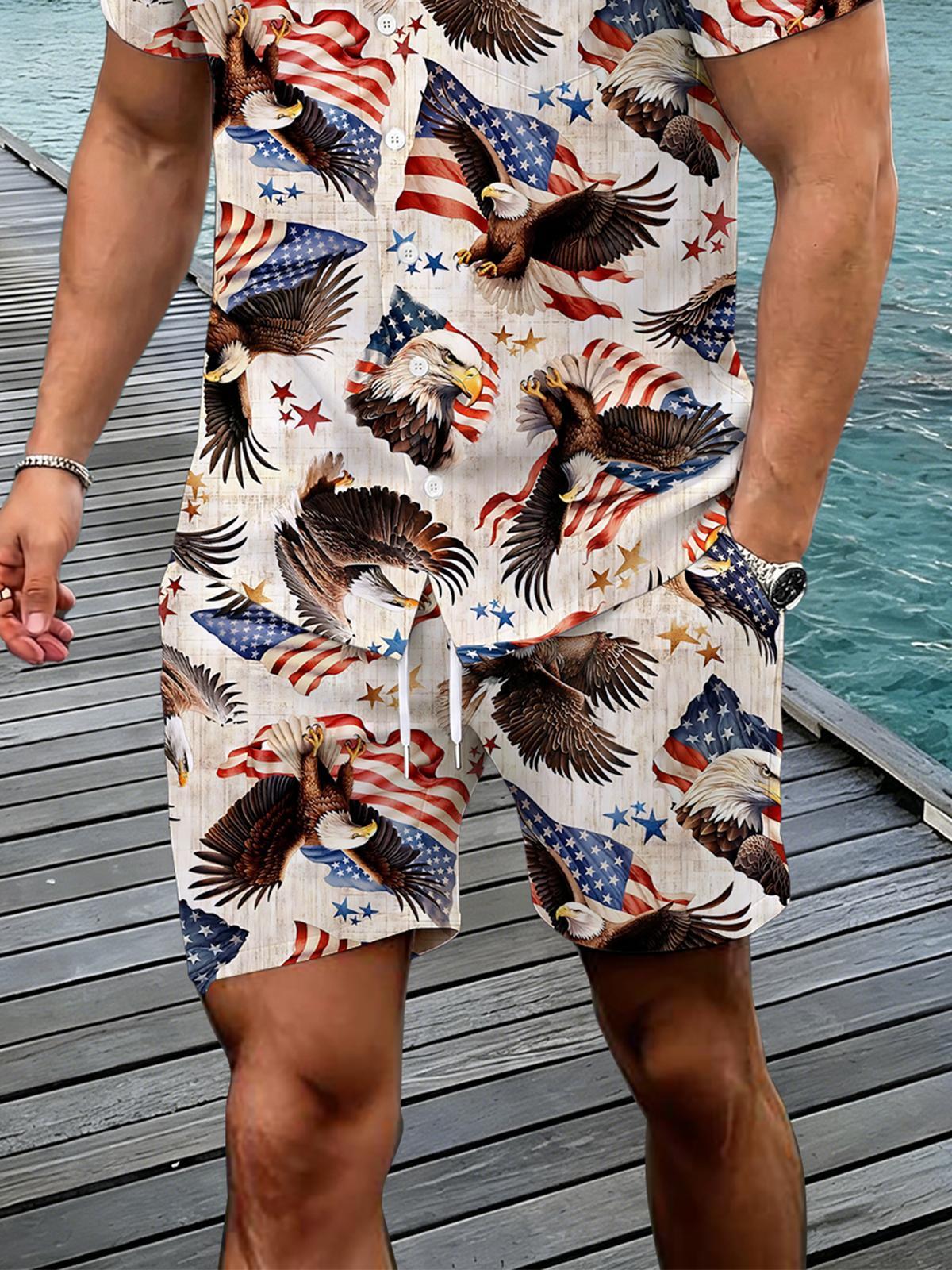 Independence Day American Flag Eagle Print Men's Print Pocket Shorts