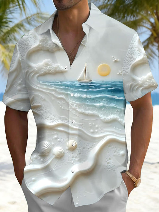 Ocean Landscape Art Print Men's Pocket Short Sleeve Shirts