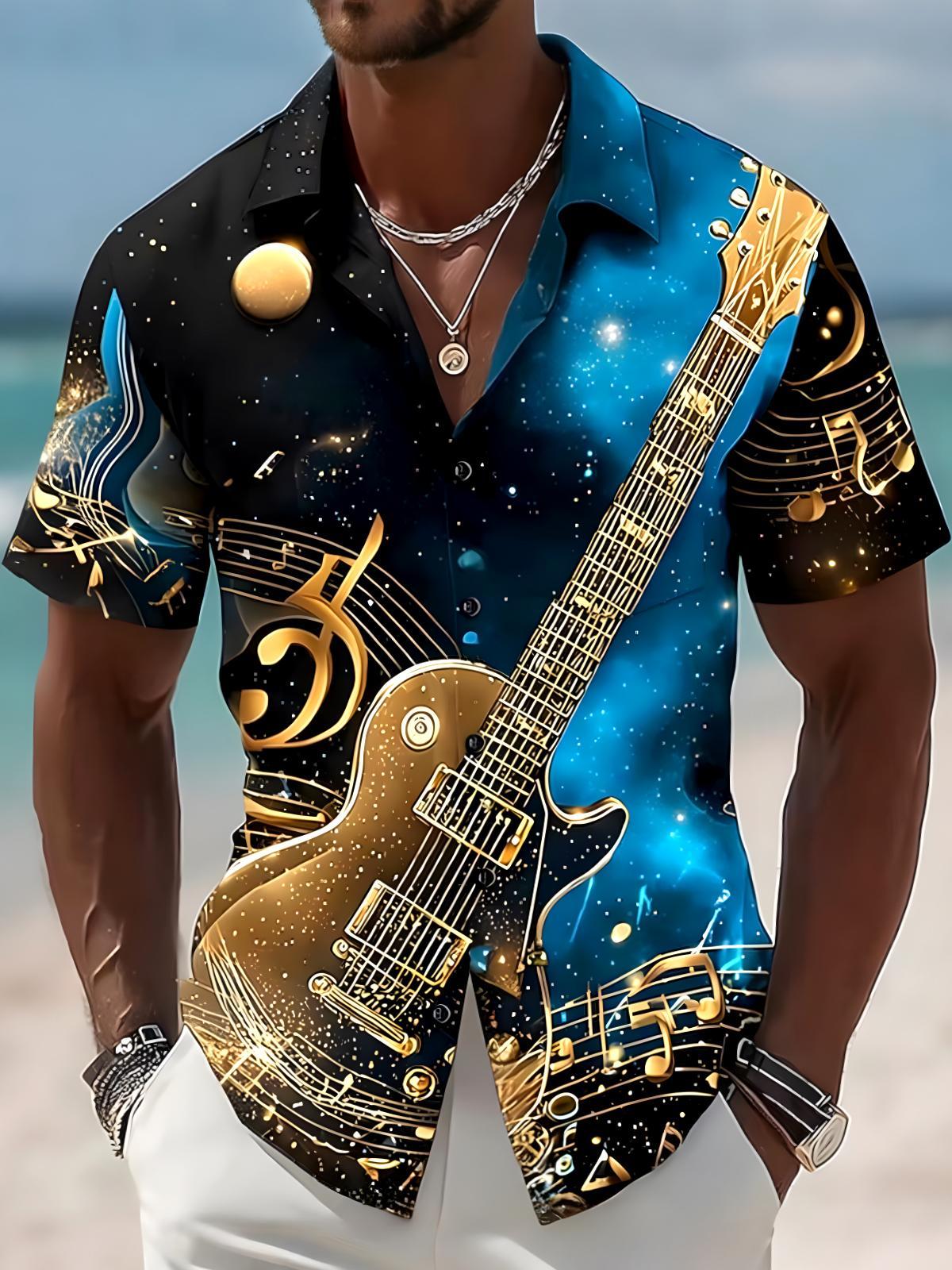 Guitar Musical Note Men's Pocket Short Sleeve Shirts