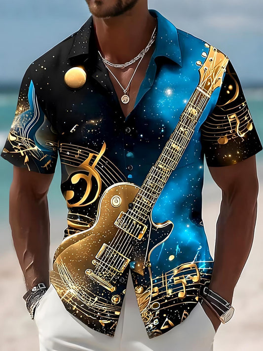 Guitar Musical Note Men's Pocket Short Sleeve Shirts