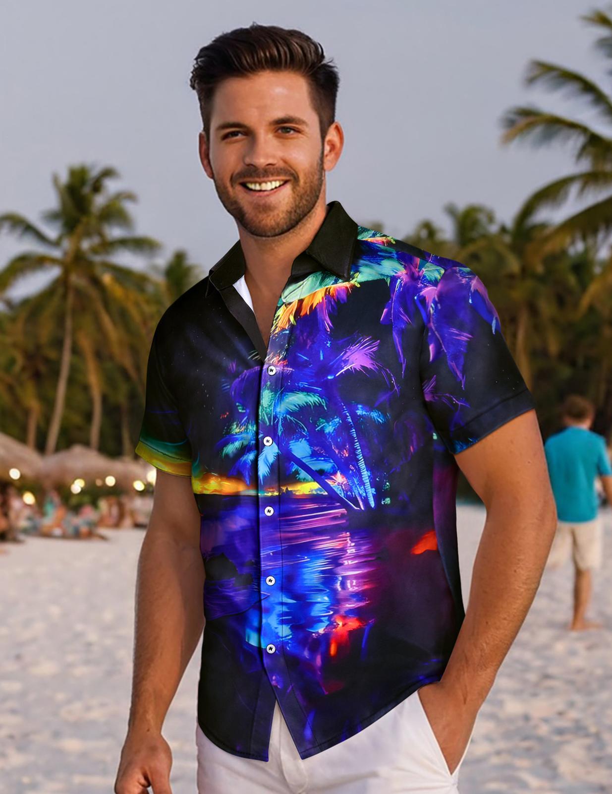 Men Beach Shirts Tree Hawaiian Button Up Summer Casual Shirts Loose Fit Vacation Clothes for Beach Vacation Dating liberal